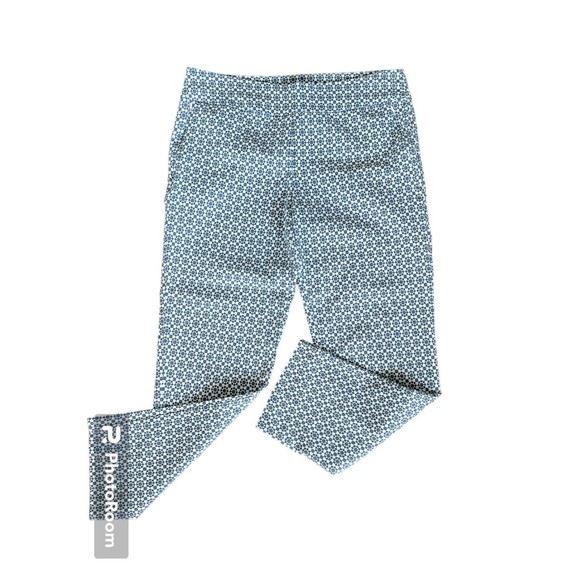 Margaret M Slimming Pant‎ Crop Ankle Size L Blue White Stretch Diamond - Picture 1 of 12